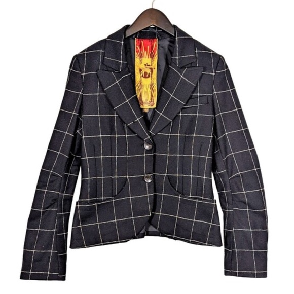 L.A.M.B Gwen Stefani pinstripe plaid wool suit blazer jacket size 2 - Picture 2 of 15